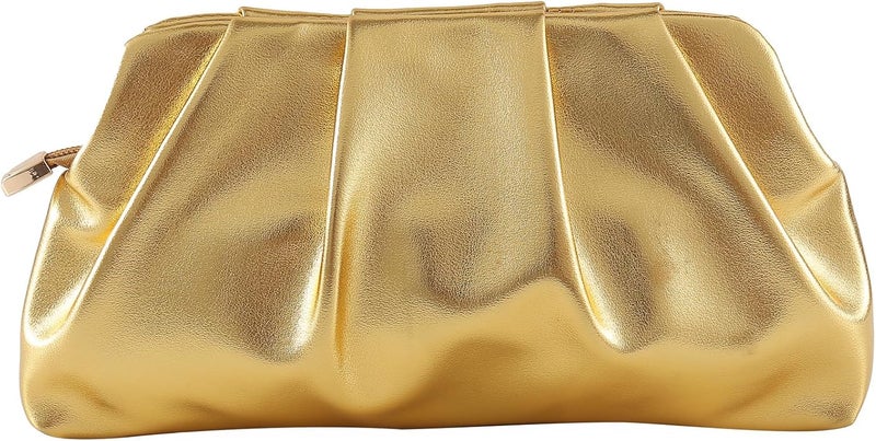 FanChris Evening Bag for Women Ruched Clutch Purse Detachable Metal Chain Crossbody Bag - Image 1